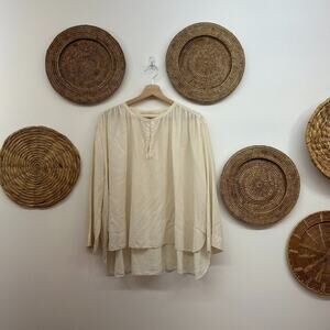 $650 Dorothee Schumacher Off White 100% Silk Loose Long Sleeve Blouse Large